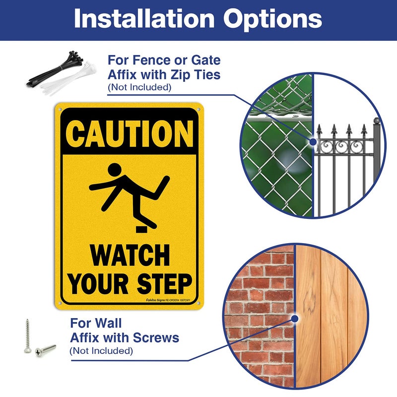 Faittoo (4 Pack) Caution Watch Your Step Sign Safety Sign, 10 x 7 Inches rectangle, .040 Rust Free Aluminum, UV Protected and Waterproof, Weather Resistant, Durable Ink, Easy to Mount - Image 3